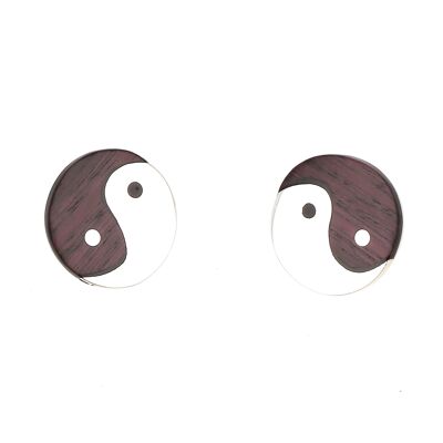 Boucles d'oreilles argent et bois de rose yin yang