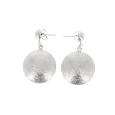 Brushed silver medallion and chain earrings