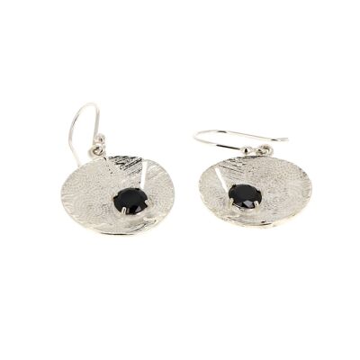 Boucles d'oreilles argent rondes avec onyx taillé