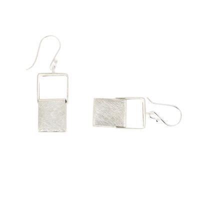 Double cube brushed silver earrings