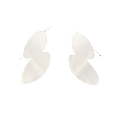 Brushed silver double leaf earrings