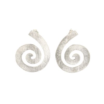 Spiral brushed silver earrings