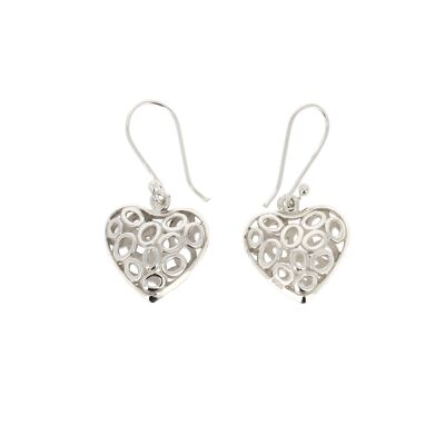 Small round hollow heart silver earrings