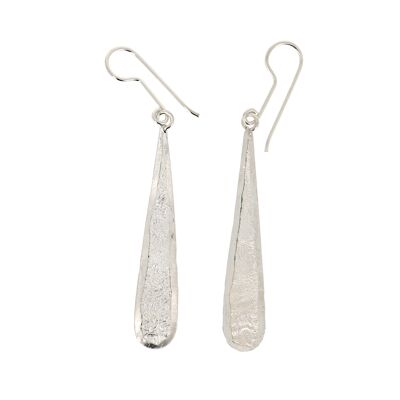 Elongated crumpled silver earrings