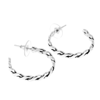 Open twisted silver hoop earrings