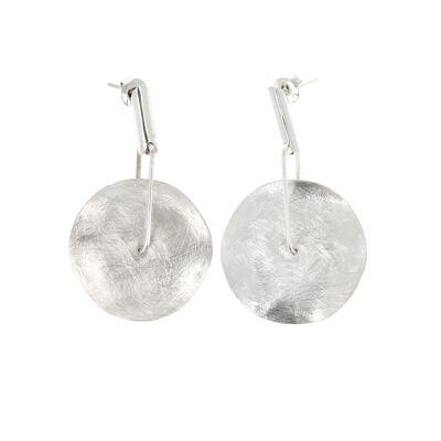 Boucles d'oreilles en argent brossé disque ondulé