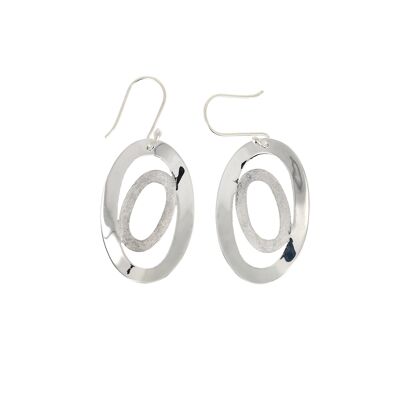 Brushed and smooth two oval silver earrings