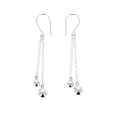 Silver earrings with two chain balls