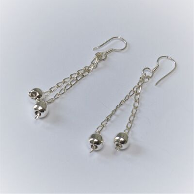 Silver earrings with small ball chains