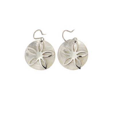 Smooth and brushed silver small flower earrings