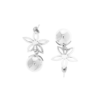 Silberne Ohrringe mit Kugeln und Blumen