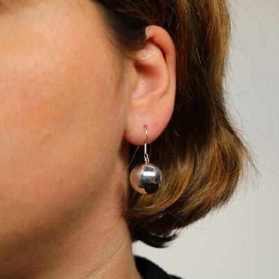 Smooth silver big hanging ball earrings