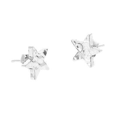 Hammered star silver earrings