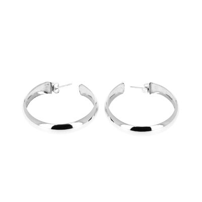 Wide silver hoop earrings with a medium diameter
