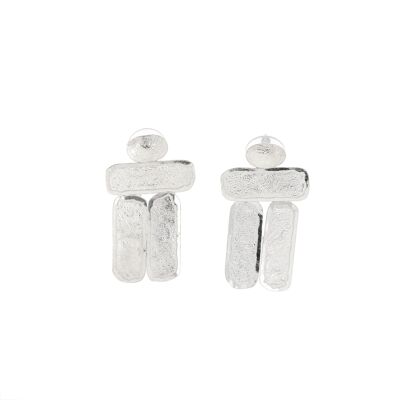 Boucles d'oreilles argent fripé trois petits rectangles