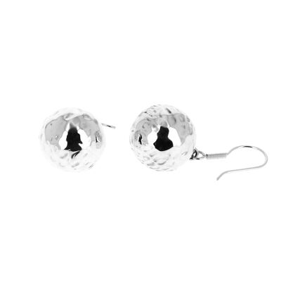 Big ball hammered silver earrings