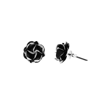 Blackened silver small rose earrings