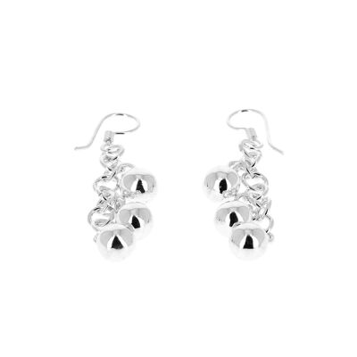 Silver earrings with three balls and round links