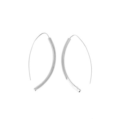Rounded rectangular stem silver earrings