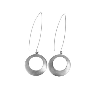Round hollow brushed silver earrings