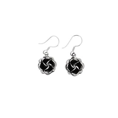 Small rose earrings in blackened and smooth silver