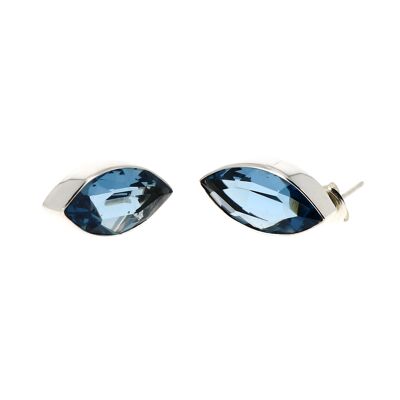 Silver and blue crystal oval earrings