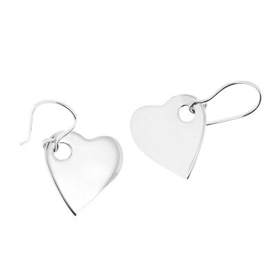 Flat heart silver earrings