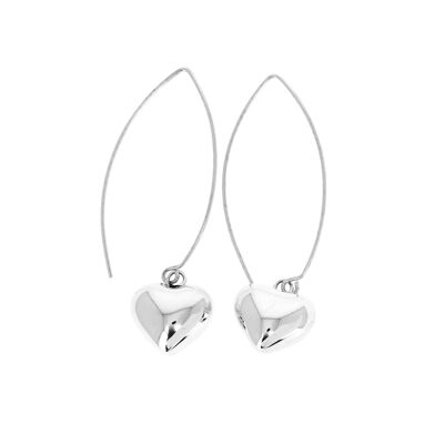 Long post heart silver earrings