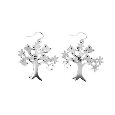 Bird tree silver earrings