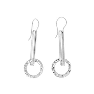 Long shank silver earrings and hollowed round hammered silver