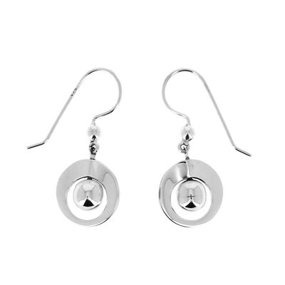 Silver hollow circle and ball earrings