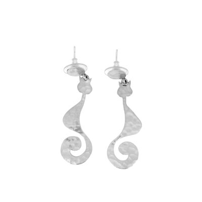 Pendientes grandes gato estilizado plata