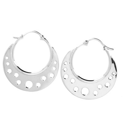 Flat silver hoop earrings moon hollow holes