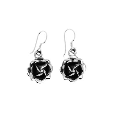 Rose-shaped blackened silver earrings
