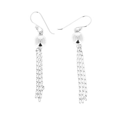 Silver earrings with a ball and three chains