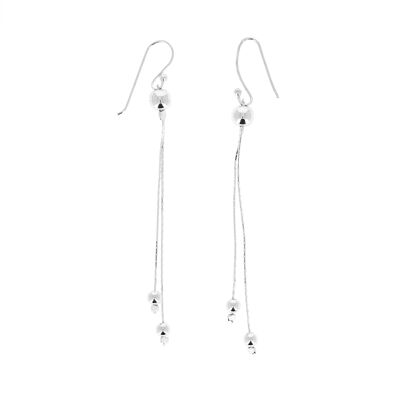 Boucles d'oreilles en argent une boule deux chaînettes