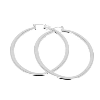 Oval and flat silver hoop earrings