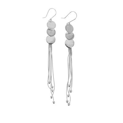 Silver earrings with three discs and chains
