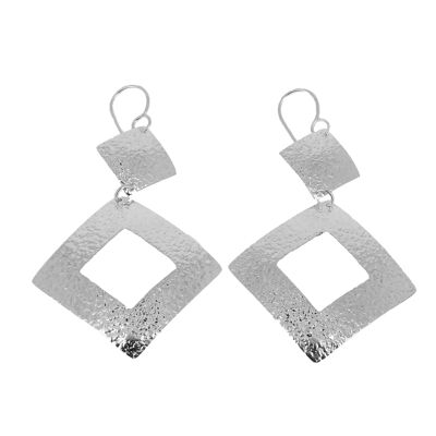 Dangling earrings in hammered silver with two squares