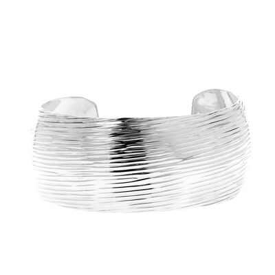 Silver ribbed medium wide cuff bracelet