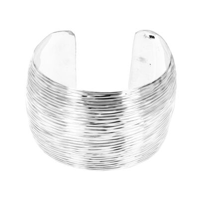 Very wide ribbed silver cuff bracelet