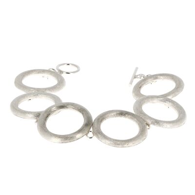 Brushed silver bracelet six connected rings