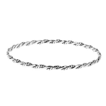 Bracelet en argent jonc deux tiges tressées et lignées