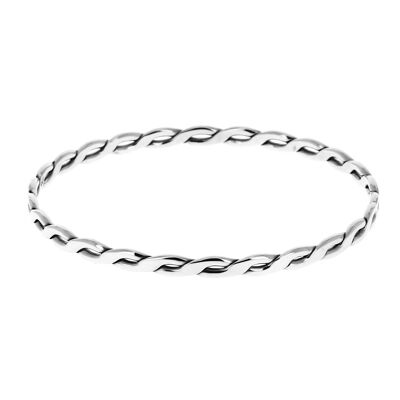Silver bangle bracelet with two braided rods