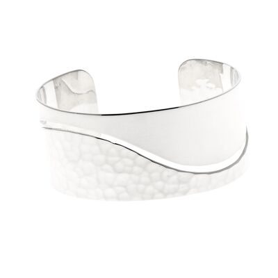 Smooth and hammered silver cuff bracelet