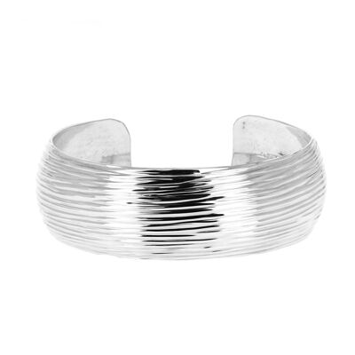 Silver striated bracelet curved cuff small wrist