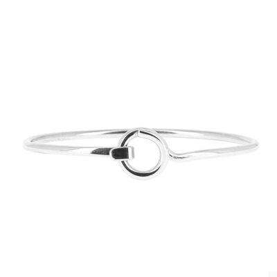 Silver bangle bracelet with round buckle closure