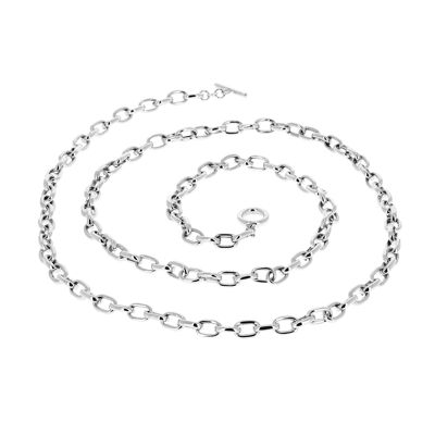 Silberkette lange Halskette ovale Ringe