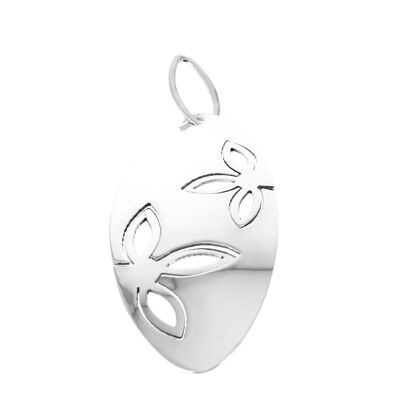Silver oval pendant with stylized flower