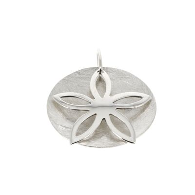 Small flower smooth and brushed silver pendant